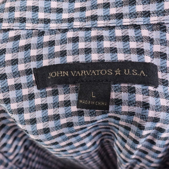 JOHN VARVATOS USA SHORT SLEEVE CHECK BUTTON DOWN SHIRT MENS SIZE L LARGE EUC - Picture 7 of 8